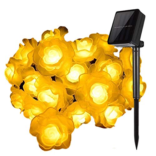 Solar Lichterkette,SUAVER Wasserdicht 50LED Rose Lichter Außen Blumen Garten Licht Außenlichterkette,LED Lichterketten für Garten,Terrasse,Zuhause,Weihnachtsdeko und Partys (Warmweiß) von SUAVER