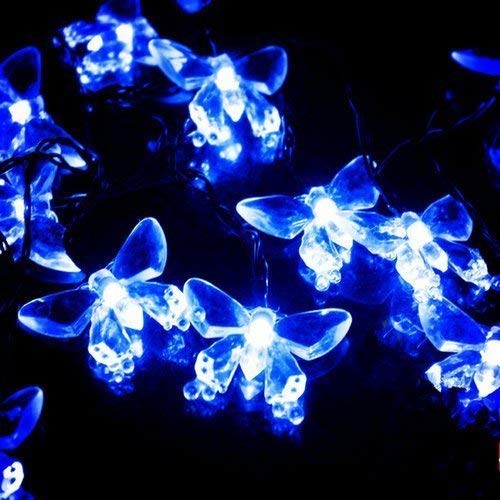 Solar Lichterkette Aussen,SUAVER LED Solar Beleuchtung 16ft 20LED Schmetterling Lichterketten Außen 8 Modi Wasserdicht Gartenbeleuchtung Dekorative für Garten,Terrasse,Party,Hochzeiten (Blau) von SUAVER