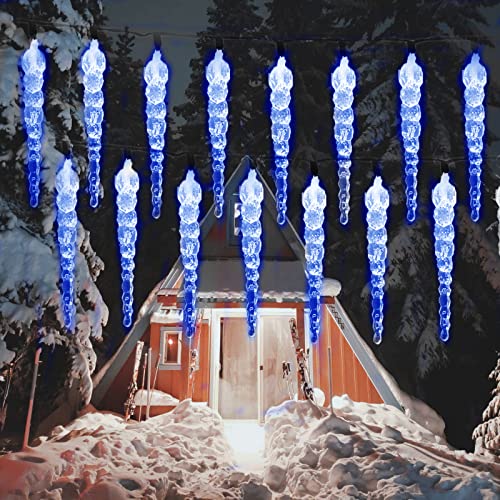 Solar Lichterkette Aussen,SUAVER Wasserdichte Solar LED Eiszapfen Vorhang Lichter 30 LED Solar Weihnachtsbeleuchtung mit 8 Beleuchtungsmodi Deko für Balkon,Garten,Hochzeit (Blau) von SUAVER