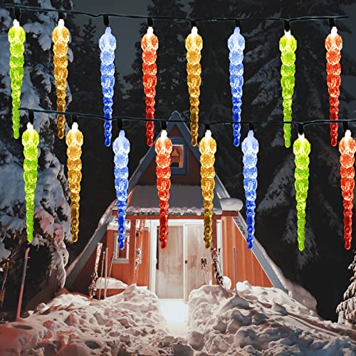 Solar Lichterkette Aussen,SUAVER Wasserdichte Solar LED Eiszapfen Vorhang Lichter 30 LED Solar Weihnachtsbeleuchtung mit 8 Beleuchtungsmodi Deko für Balkon,Garten,Hochzeit (Mehrfarbig) von SUAVER