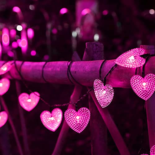 Solar Lichterketten Außen,SUAVER 15.7ft 20LED Herz Fairy Lights 8 Modi wasserdichte Solar-Hängeleuchten Outdoor-Atmosphäre-Lichter für Gärten,Hochzeit,Party,Weihnachtsdekoration (Rosa) von SUAVER