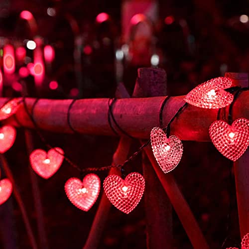 Solar Lichterketten Außen,SUAVER 15.7ft 20LED Herz Fairy Lights 8 Modi wasserdichte Solar-Hängeleuchten Outdoor-Atmosphäre-Lichter für Gärten,Hochzeit,Party,Weihnachtsdekoration (Rot) von SUAVER