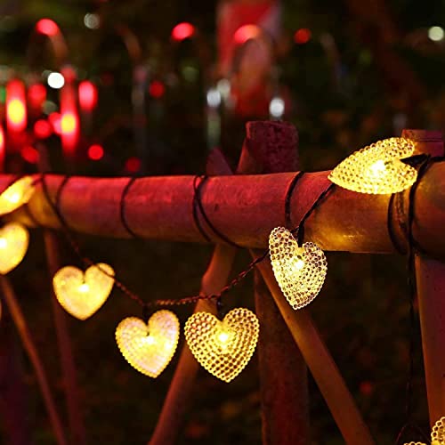 Solar Lichterketten Außen,SUAVER 15.7ft 20LED Herz Fairy Lights 8 Modi wasserdichte Solar-Hängeleuchten Outdoor-Atmosphäre-Lichter für Gärten,Hochzeit,Party,Weihnachtsdekoration (Warmweiß) von SUAVER