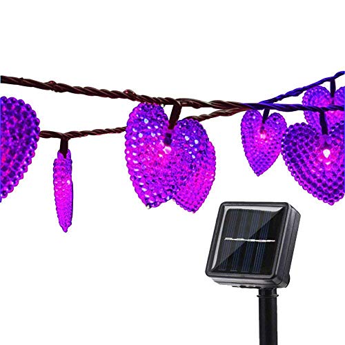 SUAVER Solar Lichtschlauch Lichterkette, Wasserdicht 20ft 30LED Herzform Außenlichterkette Weihnachtsbeleuchtung Beleuchtung Für Party Garten Dekoration(Lila) von SUAVER