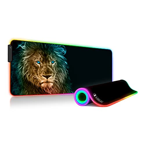 SUBBLIM XL Lion Mauspad für Computer, mit RGB-LED-Licht, 9 Farben, rutschfeste Gummibasis, für Maus mit Kabel oder kabellos, PC/Mac, wasserdicht, 80 x 30 x 0,4 cm, bedruckt von SUBBLIM