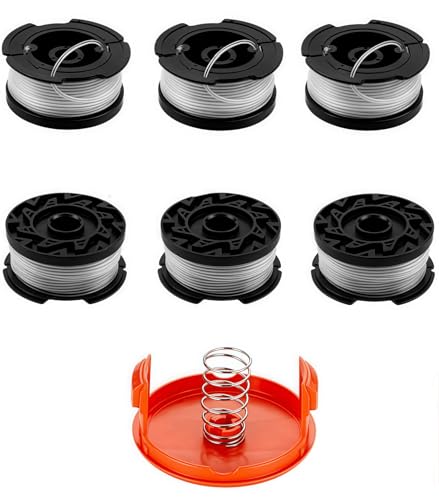 Rasenmäherspule kompatibel mit Black und Decker Rasenmäher, A6481 A6485 AF-100 Rasenmäher-Ersatzspule, 1,65 mm Drahtdurchmesser Freischneiderlinie (6 Spule+1 Kappe+1 Feder) von SUBEEN