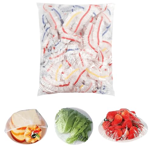 SUBEEN 300 Stück Plastiktüte Wiederverwendbare Plastikfolie mit Gummibanddeckel für Lebensmittelsiegelbeutel Lebensmitteldeckel, geeignet für die Lagerung von Lebensmitteln (colored) von SUBEEN