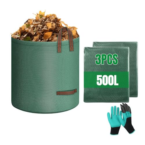 SUBEEN 3x500L Gartenabfall - Laubsack Grünabfallsack mit Griff, wiederverwendbare Laubsäcke, wasserdichte Gartenmüllsäcke (500L*3) von SUBEEN