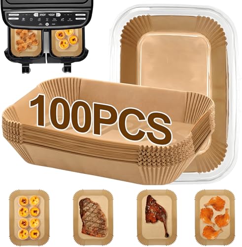SUBEEN Dual Zone Heißluftfritteuse Backpapier, 100 Stück 20x14cm rechteckige Heißluftfritteuse-Papiereinlage, kompatibel mit Ninja AF300EU AF400EU Heißluftfritteuse-Backpapier (100 pcs) von SUBEEN