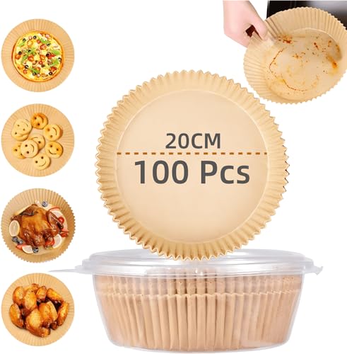 SUBEEN Heißluftfritteuse Backpapier, 100 Stück Backpapier für 16cm Heißluftfritteuse, Heißluftfritteuse Backpapier für 3-5L Heißluftfritteuse (16x4.5cm quadratisch) von SUBEEN