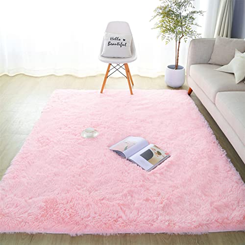 SUBEEN Teppich Wohnzimmer Shaggy Teppich Hochflor Teppich Langflor Teppich Kinderzimmer Modern Batik Teppich Jugendzimmer Flauschig Teppich (Rosa, 120x200cm) von SUBEEN