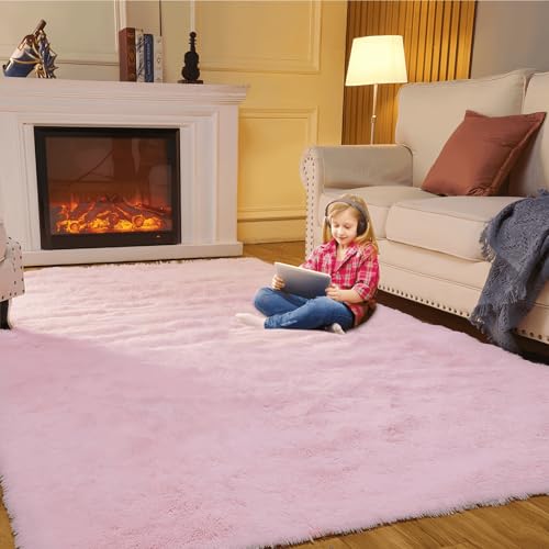 SUBEEN Teppich Wohnzimmer Shaggy Teppich Hochflor Teppich Langflor Teppich Kinderzimmer Modern Batik Teppich Jugendzimmer Flauschig Teppich (Rosa, 80x120cm) von SUBEEN