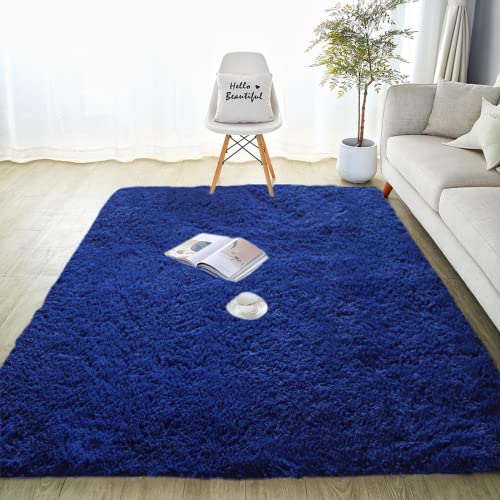 SUBEEN Teppich Wohnzimmer Shaggy Teppich Hochflor Teppich Langflor Teppich Kinderzimmer Modern Batik Teppich Jugendzimmer Flauschig Teppich (blau, 80x120cm) von SUBEEN