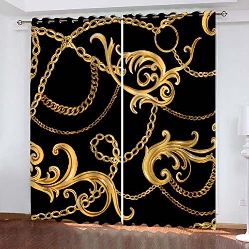 SUBIKA 3D Drucken Vorhänge Barock- 200x200cm（2x100x200cm） Fenstervorhang 100% Polyester Blickdichte 3D-Digitaldruck Vorhänge Schwarze Farbe Goldene Farbe Schlafzimmer Wohnzimmer Home Dekoration von SUBIKA