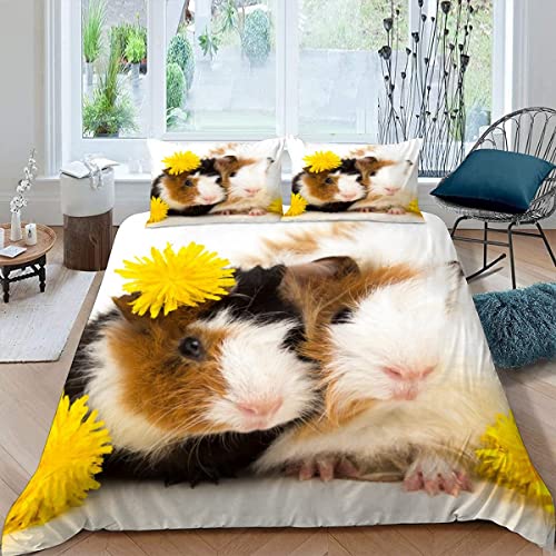 SUBIKA Bettwäsche 135x200 Meerschweinchen Bettwäsche Set Kinder Schlafzimmer Dekor Bunte 3 Teilig 3D Bettbezüge Mikrofaser Haustier Süß Natur Bettbezug Reißverschluss und 2 Kissenbezug 80x80 von SUBIKA