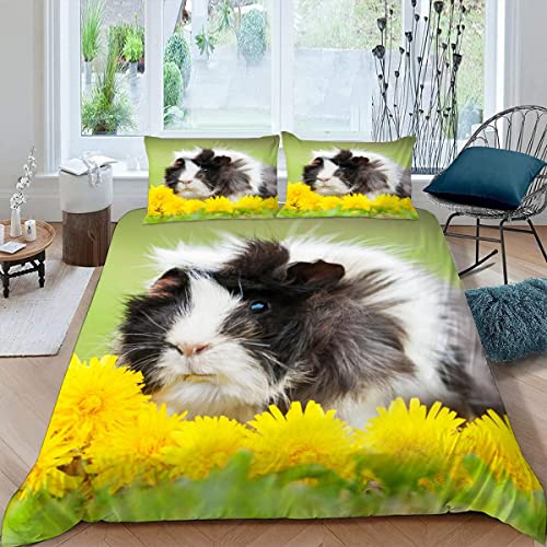 SUBIKA Bettwäsche 135x200 Meerschweinchen Bettwäsche Set Kinder Schlafzimmer Dekor Bunte 3 Teilig 3D Bettbezüge Mikrofaser Haustier Süß Natur Bettbezug Reißverschluss und 2 Kissenbezug 80x80 von SUBIKA