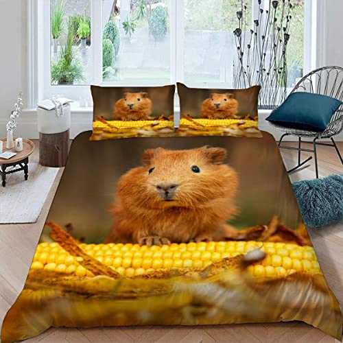 SUBIKA Bettwäsche 135x200 Meerschweinchen Bettwäsche Set Kinder Schlafzimmer Dekor Bunte 3 Teilig 3D Bettbezüge Mikrofaser Haustier Süß Natur Bettbezug Reißverschluss und 2 Kissenbezug 80x80 von SUBIKA