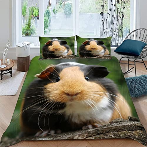 Bettwäsche 135x200 Meerschweinchen Bettwäsche Set Kinder Schlafzimmer Dekor Bunte 3 Teilig 3D Bettbezüge Mikrofaser Haustier Süß Natur Bettbezug Reißverschluss und 2 Kissenbezug 80x80 von SUBIKA