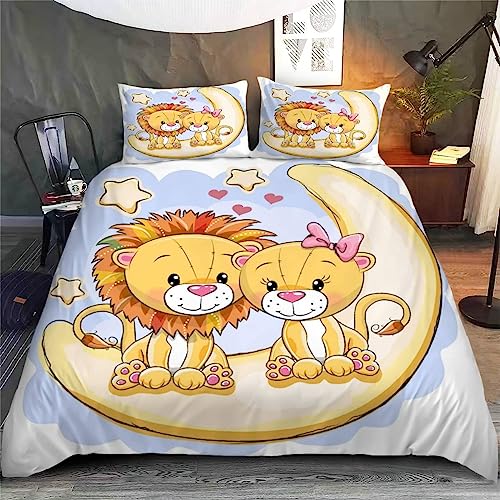 SUBIKA Bettwäsche 135x200 Löwe Bettwäsche Set Kinder Schlafzimmer Dekor Bunte 3 Teilig 3D Bettbezüge Mikrofaser Tier Cartoon Niedlich Bettbezug Reißverschluss und 2 Kissenbezug 80x80 von SUBIKA