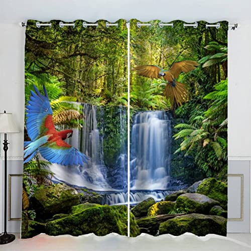 SUBIKA Verdunkelungsvorhänge 110x95（2x55x95） Wasserfall Vorhänge aus Polyester Perforierte mit 3D-Digitaldruck Landschaft Wald Grün Vorhang für Wohnkultur für Zimmer/Büro Schlafzimmer von SUBIKA