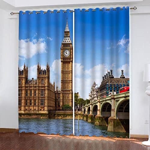 SUBIKA Vorhänge 3D Drucken Big Ben London Gardinen 200x200（2x100x200） Fenstervorhang Polyester Blickdichte 3D Architektur Landschaft Vorhänge Schlafzimmer Wohnzimmer Home Dekoration von SUBIKA