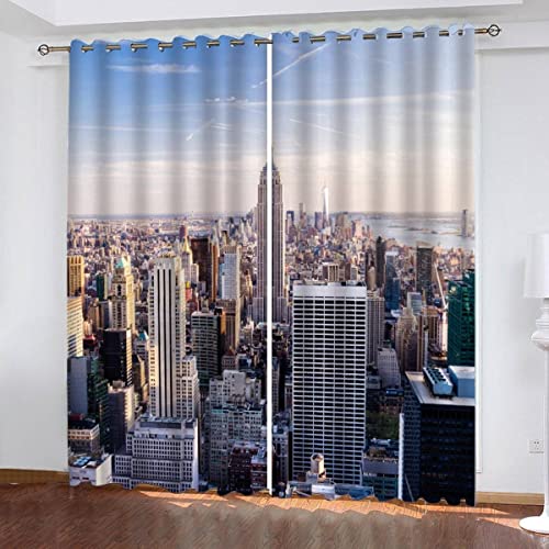 SUBIKA Vorhänge 3D Drucken New York Gardinen 200x200cm （2x100x200cm） Fenstervorhang 100% Polyester Blickdichte 3D Architektur Landschaft Manhattan Vorhänge Schlafzimmer Wohnzimmer Home Dekoration von SUBIKA