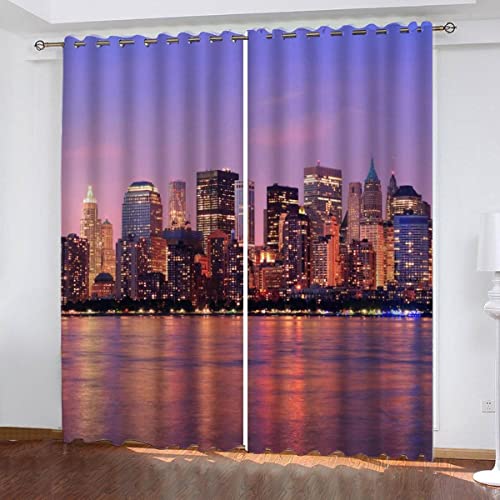 SUBIKA Vorhänge 3D Drucken New York Gardinen 200x200cm （2x100x200cm） Fenstervorhang 100% Polyester Blickdichte 3D Architektur Landschaft Manhattan Vorhänge Schlafzimmer Wohnzimmer Home Dekoration von SUBIKA
