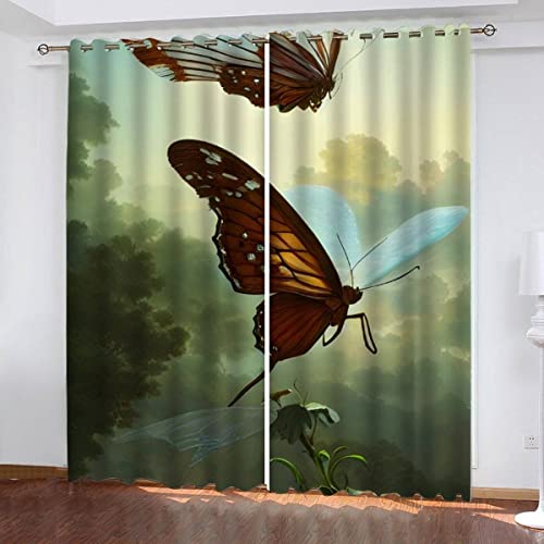 SUBIKA Vorhänge 3D Drucken Schmetterling Gardinen 200x200（2x100x200） Fenstervorhang Polyester Blickdichte 3D Tier Cartoon Kawaii Vorhänge Schlafzimmer Wohnzimmer Home Dekoration von SUBIKA