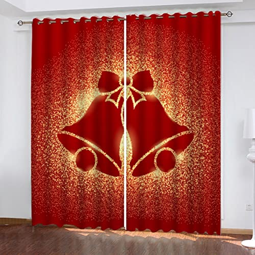 SUBIKA Vorhang Blickdicht mit Ösen Weihnachten Verdunkelungsvorhang 3D 2er Set Polyester Schlafzimmer Kinderzimmer Wohnzimmer Dekoration Glocke Rot Karikatur Gardine140x160cm（2x70x160cm） von SUBIKA