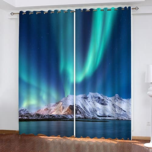 Vorhang Mit Ösen100% Blickdichter Nordlichter Verdunkelungsvorhang 140x100cm（2x70x100cm） Vorhänge Blickdichten Farben Arktis Natur Norwegen Gardinen für Das Wohnzimmer für schmücken von SUBIKA