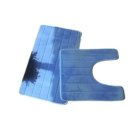 SUBLXPoten Badezimmerteppich Set 2 Pcs/Set Memory Foam Bath Mat Rug Floor Bathroom Rugs Carpet Toliet(Blue1) von SUBLXPoten
