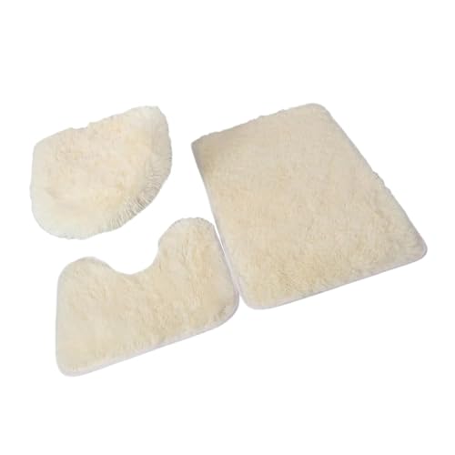 SUBLXPoten Badezimmerteppich Set 3 Pieces Bathroom Rug Set Bath Mat Toilet Lid Cover U Shape Soft Floor for Shower Laundry Room Kitchen(Beige Yellow) von SUBLXPoten