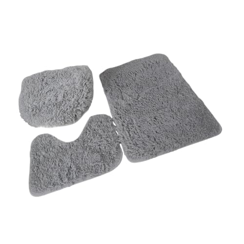 SUBLXPoten Badezimmerteppich Set 3 Pieces Bathroom Rug Set Bath Mat Toilet Lid Cover U Shape Soft Floor for Shower Laundry Room Kitchen(Light Grey) von SUBLXPoten