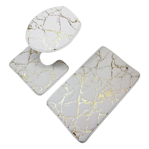 SUBLXPoten Badezimmerteppich Set 3Pcs/Set Bath Mats Toilet Carpet Polyester Lid Cover Bathroom Rug Products(White) von SUBLXPoten