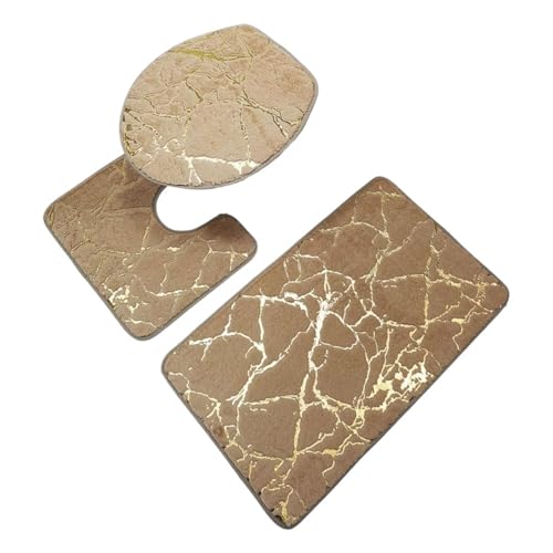 SUBLXPoten Badezimmerteppich Set 3Pcs/Set Bath Mats Toilet Carpet Polyester Lid Cover Bathroom Rug Products(Yellow) von SUBLXPoten