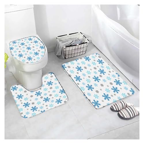SUBLXPoten Badezimmerteppich Set Bath Mat Sets White Snowflake Red Flannel Carpet Home Bathroom Decor Floor Rugs Toilet Lid Cover(Type10-3pcs) von SUBLXPoten