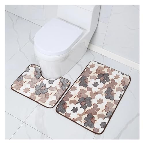 SUBLXPoten Badezimmerteppich Set Bathroom Foot Mat Toilet Seat Cover 2Pcs Set Shower Room Entrance Doormat Home Bathtub Decor Carpet(Color2) von SUBLXPoten