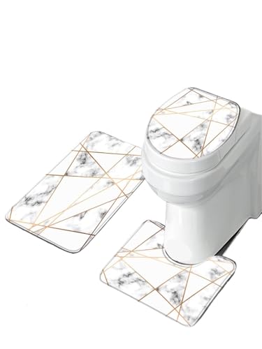 SUBLXPoten Badezimmerteppich Set Toilet Seat Cover 3PCS Set Bathtub Mat Shower Room Floor Carpet Family Bathroom Sliding Door(Style 1) von SUBLXPoten