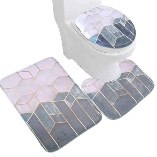 SUBLXPoten Badezimmerteppich Set Toilet Seat Cover 3PCS Set Bathtub Mat Shower Room Floor Carpet Family Bathroom Sliding Door(Style 2) von SUBLXPoten
