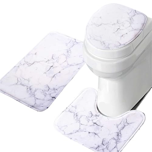 SUBLXPoten Badezimmerteppich Set Toilet Seat Cover 3PCS Set Bathtub Mat Shower Room Floor Carpet Family Bathroom Sliding Door(Style 4) von SUBLXPoten
