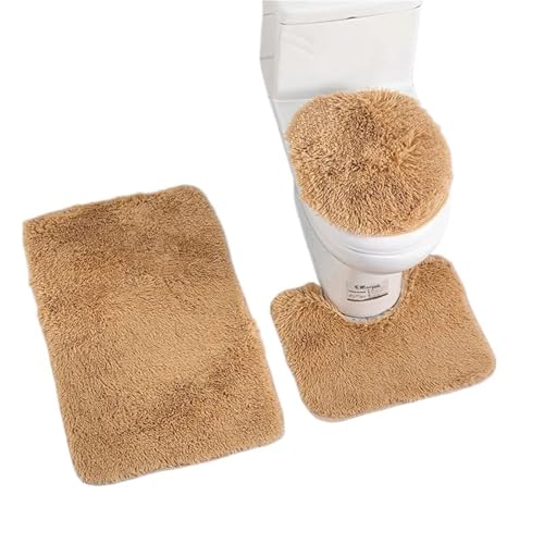 SUBLXPoten Badezimmerteppich Set Toilet Seat Cover 3Pcs Set Bath Mat Shower Room Floor Rug Home Bathroom Doormat Bathtub Decor Carpet(Brown) von SUBLXPoten