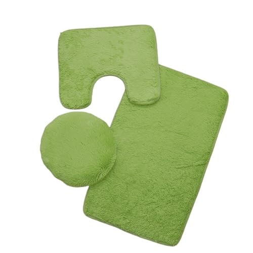 SUBLXPoten Badezimmerteppich Set Toilet Seat Cover 3Pcs Set Bath Mat Shower Room Floor Rug Home Bathroom Doormat Bathtub Decor Carpet(Green) von SUBLXPoten