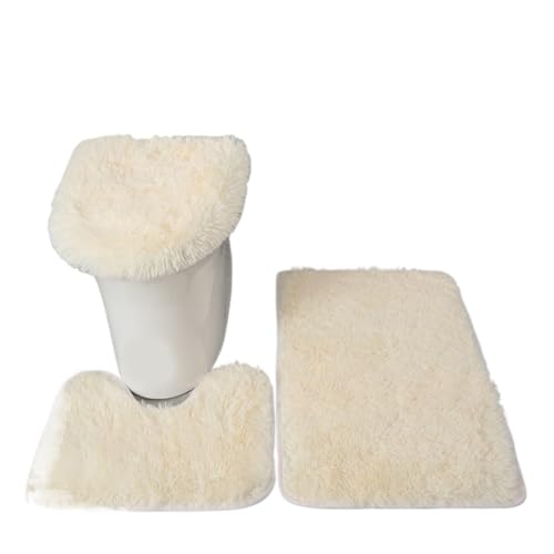 SUBLXPoten Badezimmerteppich Set Toilet Seat Cover 3Pcs Set Bath Mat Shower Room Floor Rug Home Bathroom Doormat Bathtub Decor Carpet(White) von SUBLXPoten