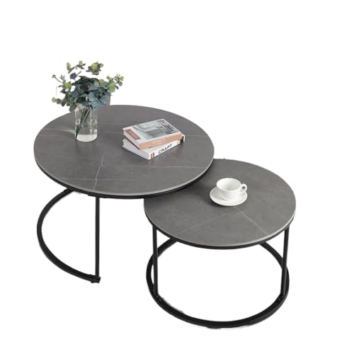 SUBLXPoten Beistelltisch 2er-Set runder Couchtisch for Stapeln aus gesintertem Stein, Marmor, Beistelltisch, Akzenttisch for Wohnzimmer, Apartment von SUBLXPoten