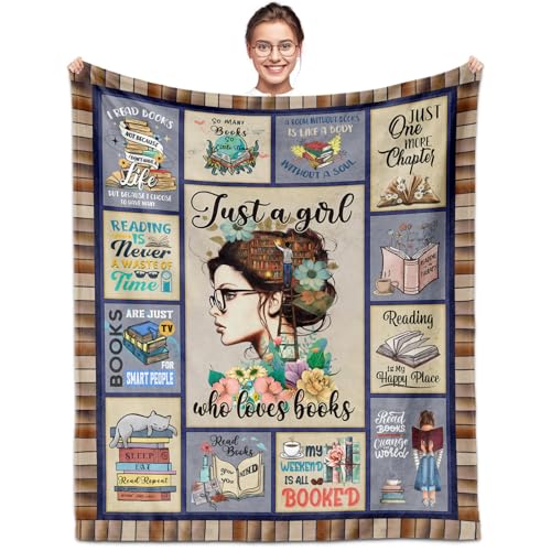 SUBORD Lesedecke mit Aufschrift "Just a Girl Who Loves Books", 152,4 x 127,7 cm, Buchliebhaber, Leser, Buchclub, Bibliothekar, Buchgeschenke für Weihnachten von SUBORD