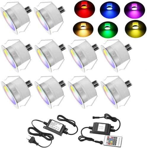 10 Stück Led Terrassenbeleuchtung Einbaustrahler RGB Einbaustrahler Bodeneinbauleuchte Bodenstrahler Bodeneinbaustrahler IP67 wasserdicht 0.6W Ø31mm led Terrasse Küche Garten bodenstrahler außen von SUBOSI