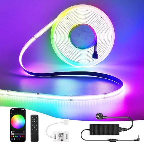 10M WIFI Intelligent COB RGB LED Streifen Strip Lichterkette 576LEDs/M 5760LEDs 24V LED Band Lichtleiste Arbeitet mit Google Home Assistant/Alexaz, Dimmbar Verformbar LED Band mit WiFi Fernbedienung von SUBOSI