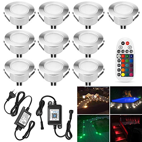 SUBOSI 10er Bluetooth RGBWW Led Bodeneinbaustrahle Aussen 1.5W Ø61mm IP67 Wasserdicht LED Einbaustrahler Terrasse Küche Garten Led Lampe Full Kit von SUBOSI