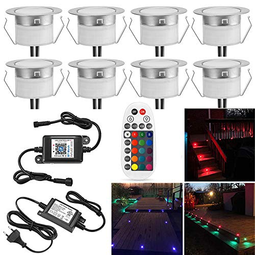 10er Bluetooth RGB Led Bodeneinbaustrahle Aussen 0.5W Ø45mm IP67 Wasserdicht LED Einbaustrahler Terrasse Küche Garten Led Lampe Full Kit von SUBOSI