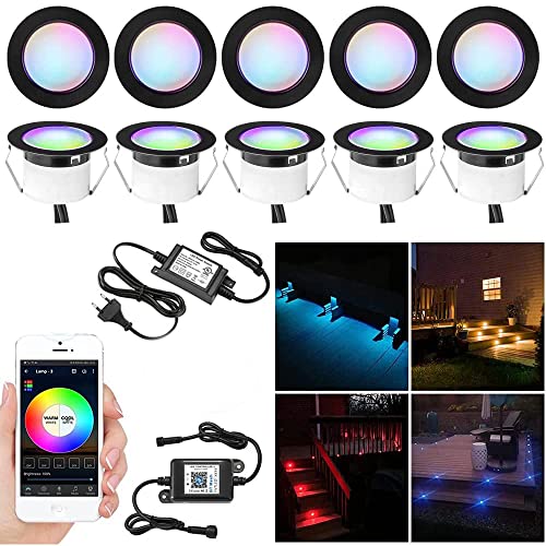 10er Set Bluetooth RGBW LED Einbaustrahler Led Bodeneinbaustrahle Aussen 1W Ø45mm IP67 Wasserdicht Terrasse Garten Led Lampe Full Kit Schwarz 10er Set Bluetooth RGBW LED Einbaustrahler Led Bodeneinbaustrahle Aussen 1W Ø45mm IP67 Wasserdicht Terrasse Garten Led Lampe Full Kit Schwarz von SUBOSI